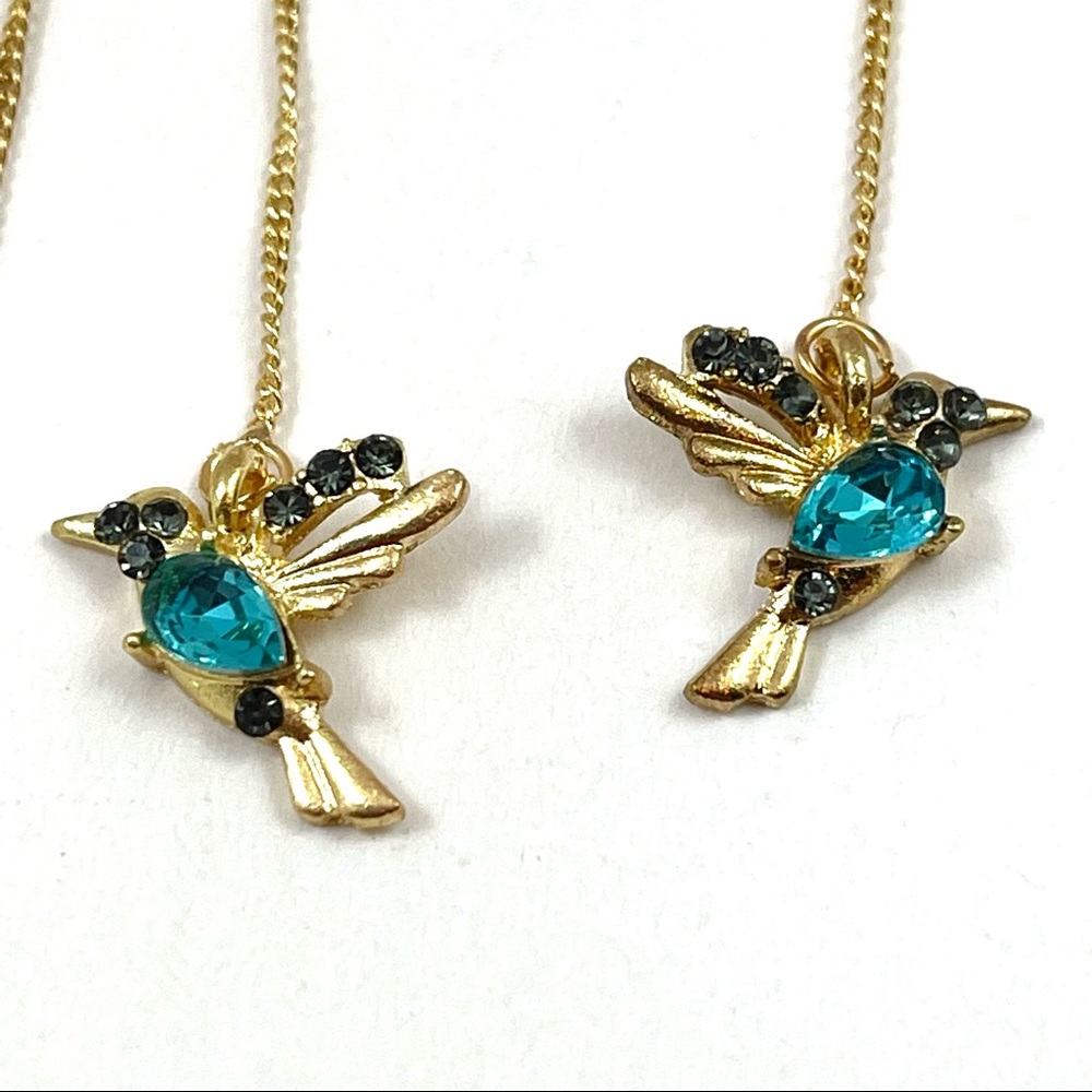 Gold plated 925 sterling silver Blue Zircon hummingbird threader earrings - Picture 4 of 4